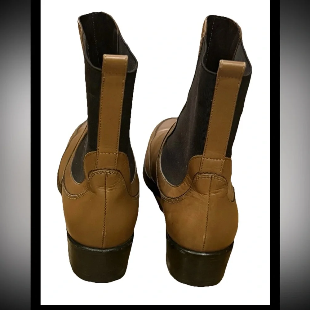 Salvatore Ferragamo Women’s Tan Leather Chelsea Ankle Boots Rubber Soles Size 7 - Picture 7 of 15